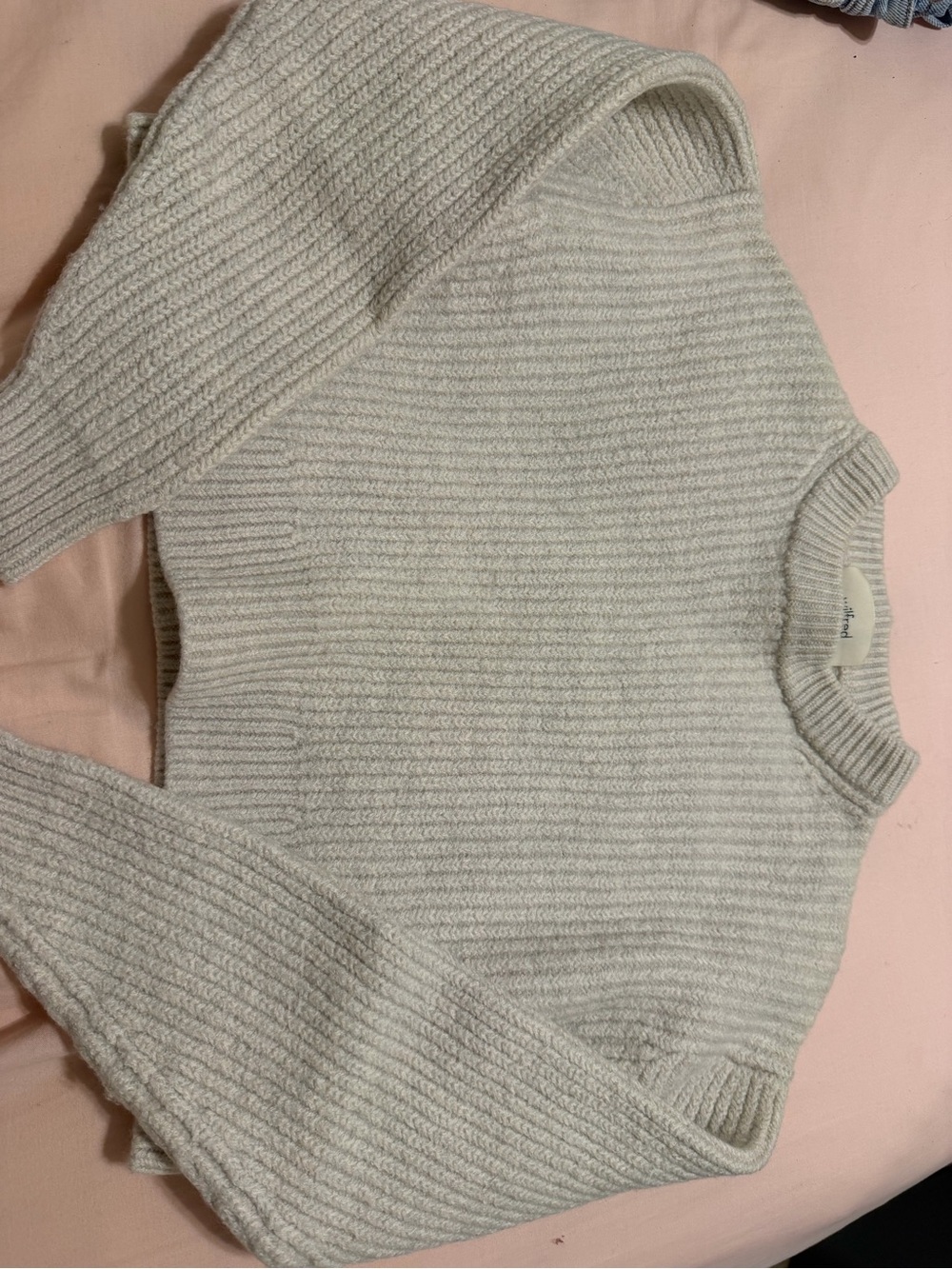 Aritzia-Cozy Women's Cream Ribbed Crewneck Sweater